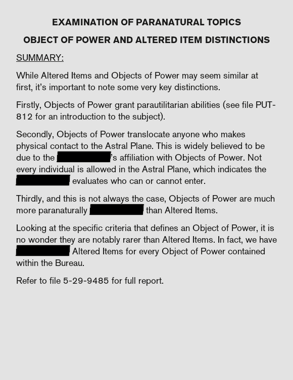 Altered Items and Objects of Power - Control Game Story