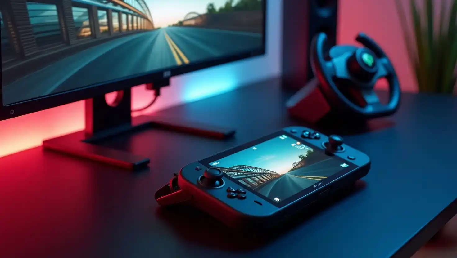 F1 racing simulator setup of sim racing on steam deck cover